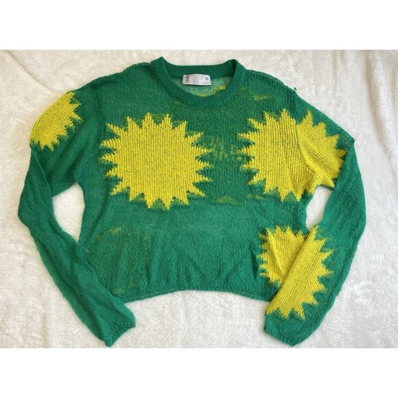 Savage X Fenty Knittin Pretty Loose Knit Sweater Size M Green Yellow Starburst - Picture 1 of 8